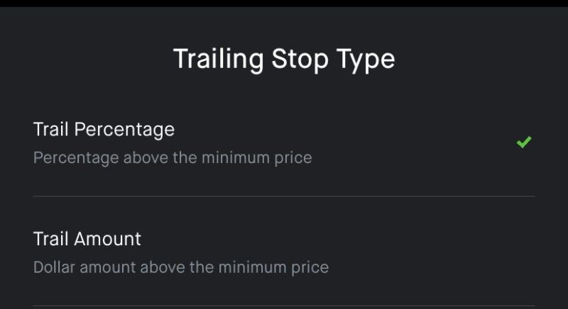 trailing stop loss - choose trail dollar or trail percentage