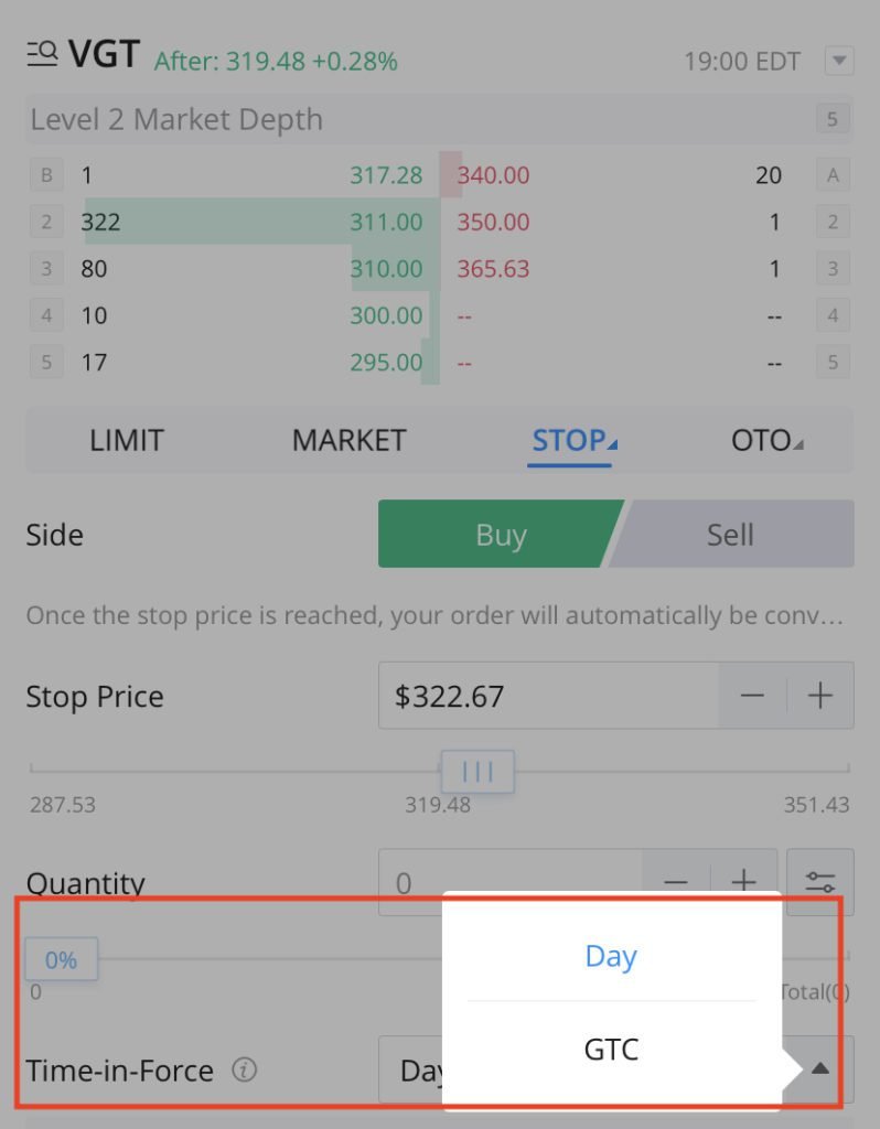 WeBull Order Validity - Day or GTC