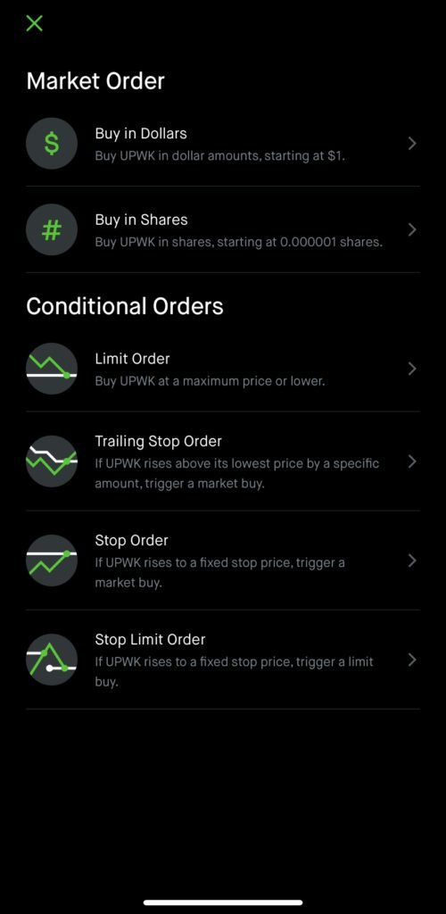 Robinhood Conditional Order - Limit Order step 1