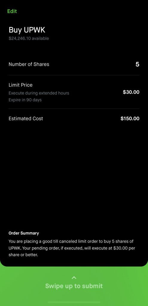 Robinhood Conditional Order - Limit Order step 6