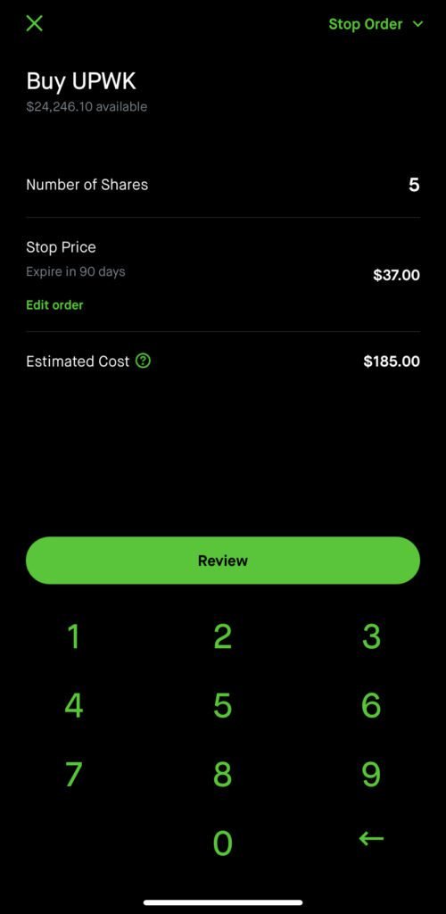 Robinhood Conditional Order - Stop Order step 4