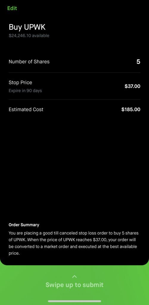 Robinhood Conditional Order - Stop Order step 5