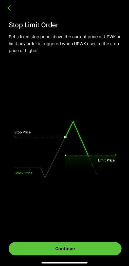 Robinhood Conditional Order - Stop Limit Order step 2