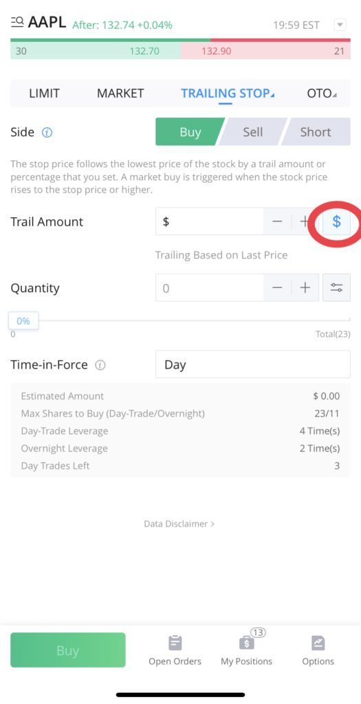 Trailing Stop Order on WeBull