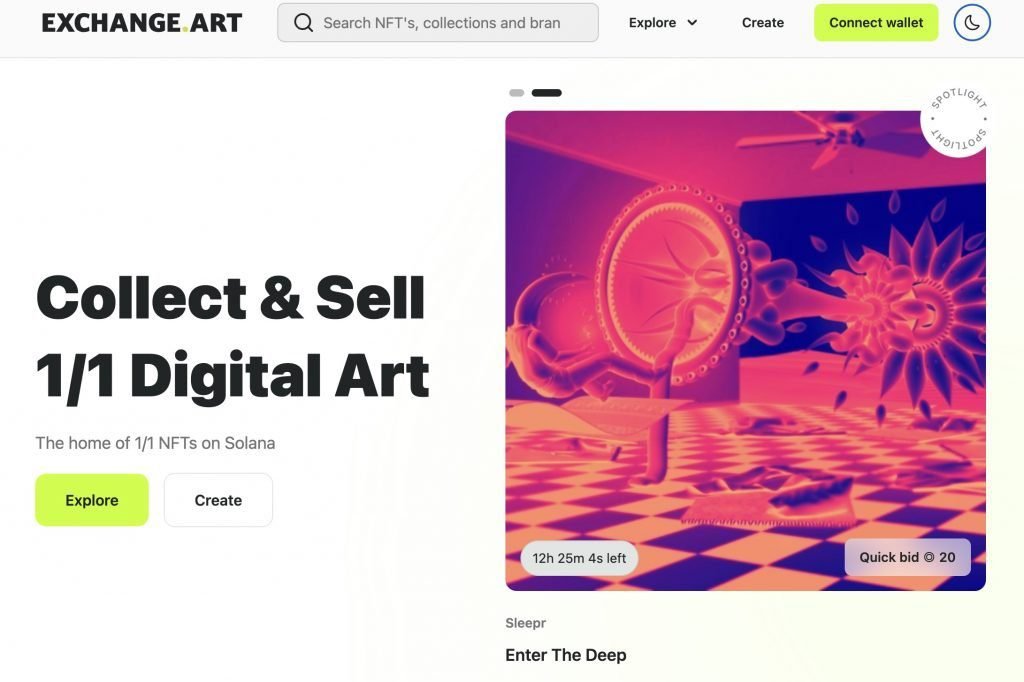 exchange art solana nft marketplace